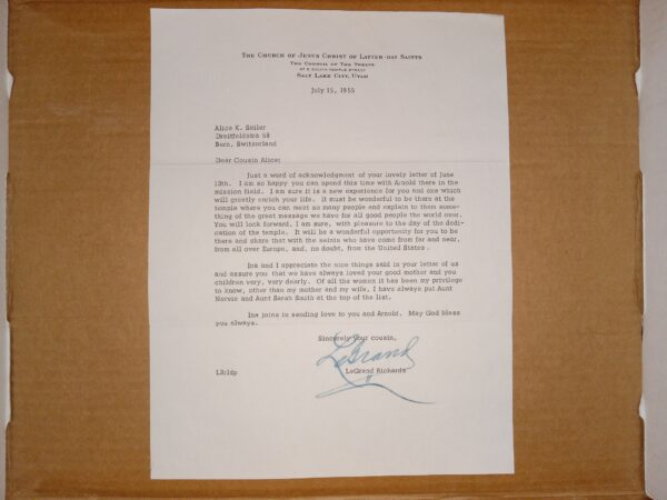 Letter Signed by LDS Apostle LeGrand Richards (1955)