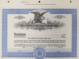 Stock Certificate / Not Filled Out — Sea World of Salt Lake, Inc.