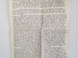 Typed 2-Page Paper:  The White Horse Prophecy -- A Prophecy by the Prophet Joseph Smith. Taken from the Journal of Elder John J. Roberts of Pardise, Utah