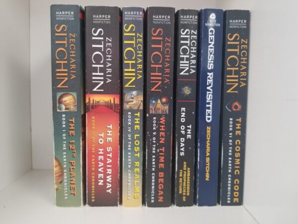 7 Paperback Books by Zecharia Sitchin — The Cosmic Code, Genesis Revisited, The End of Days, When Time Began, The Lost Realms, The Stairway to Heaven, The 12th Planet