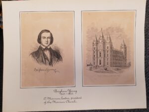Two Nice Prints on One Sheet of Paper —  9″ x 12″ — “Brigham Young 1801-1877 A Mormon leader, president of the Mormon Church” / Also a Print of the Salt Lake Temple