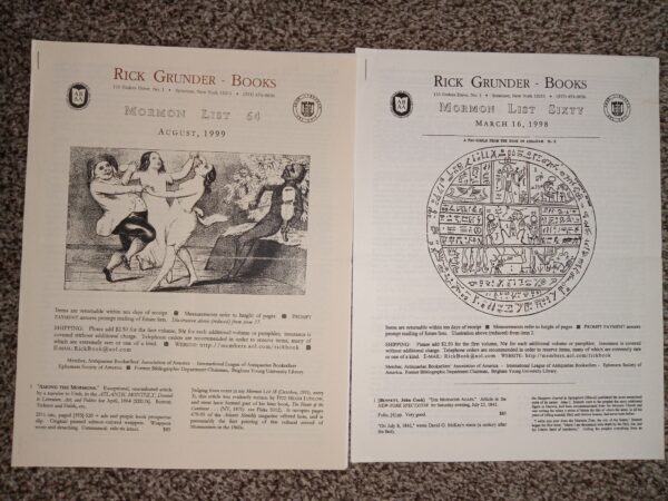 2 Rick Grunder Books Catalogs: August, 1999 / March 16, 1998