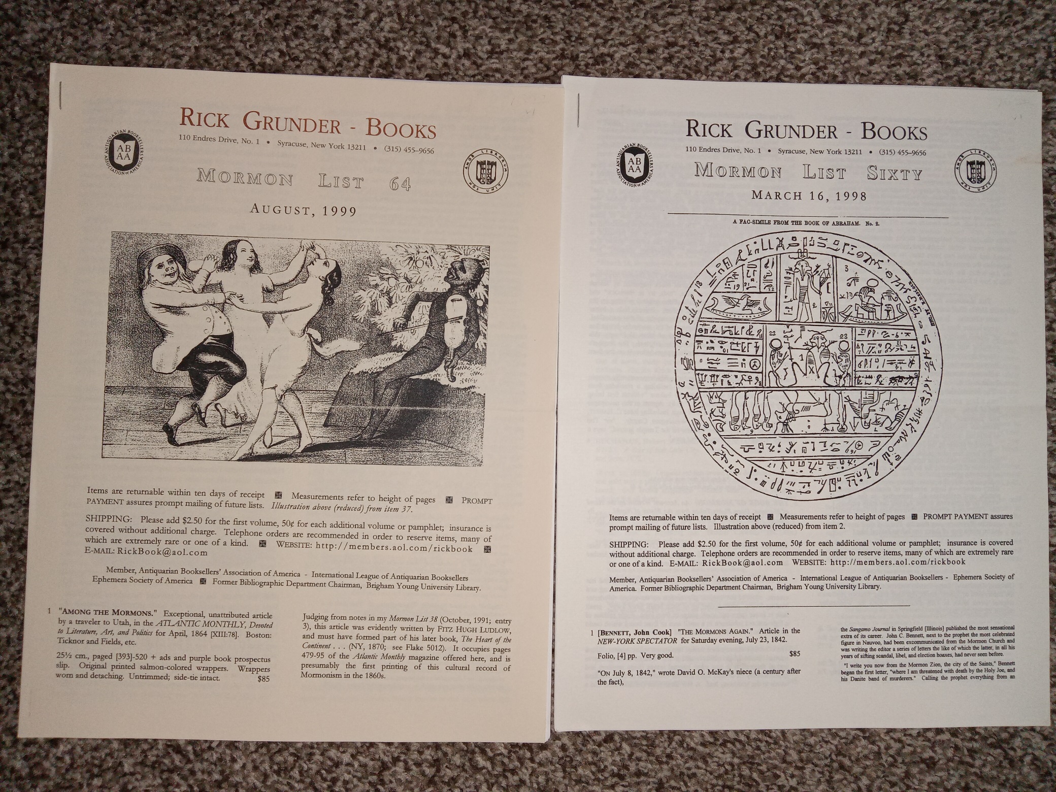 2 Rick Grunder Books Catalogs: August, 1999 / March 16, 1998