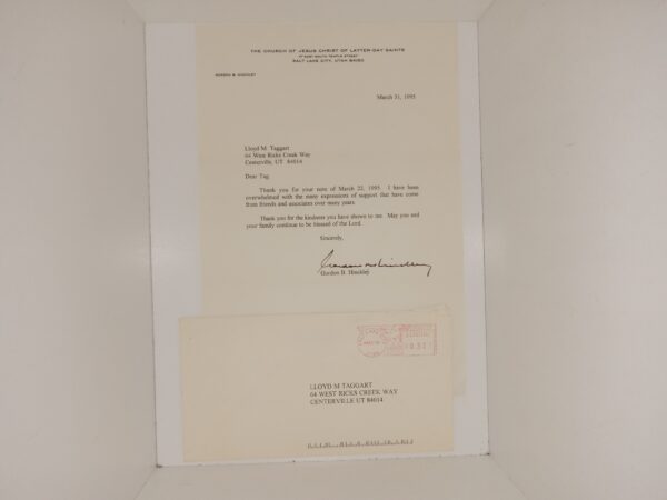 Letter Signed by Gordon B. Hinckley, Envelope Included (1995)