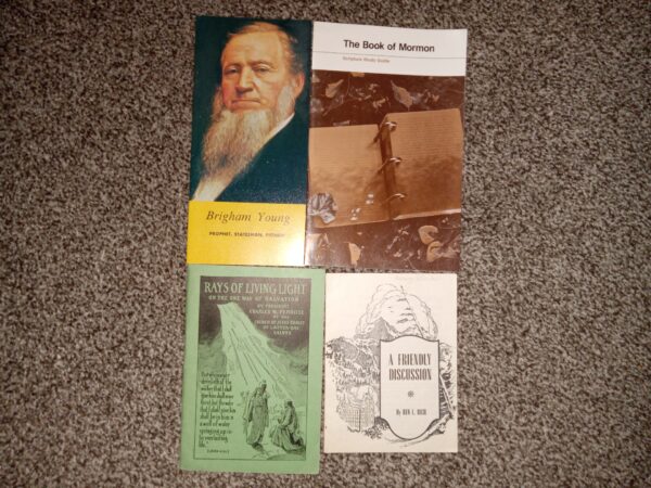 4 LDS Pamphlets: Brigham Young: Prophet, Statesman, Pioneer / The Book of Mormon: Scripture Study Guide / Rays of Living Light on the One Way of Salvation / A Friendly Discussion (See Details)
