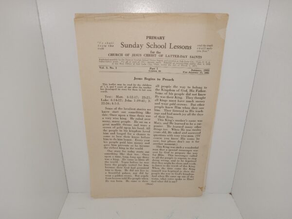 Primary Sunday School Lessons for the Church of Jesus Christ of Latter-day Saints: Vol. 3, No. 1, January, 1931 Parts 1-3 (1931)