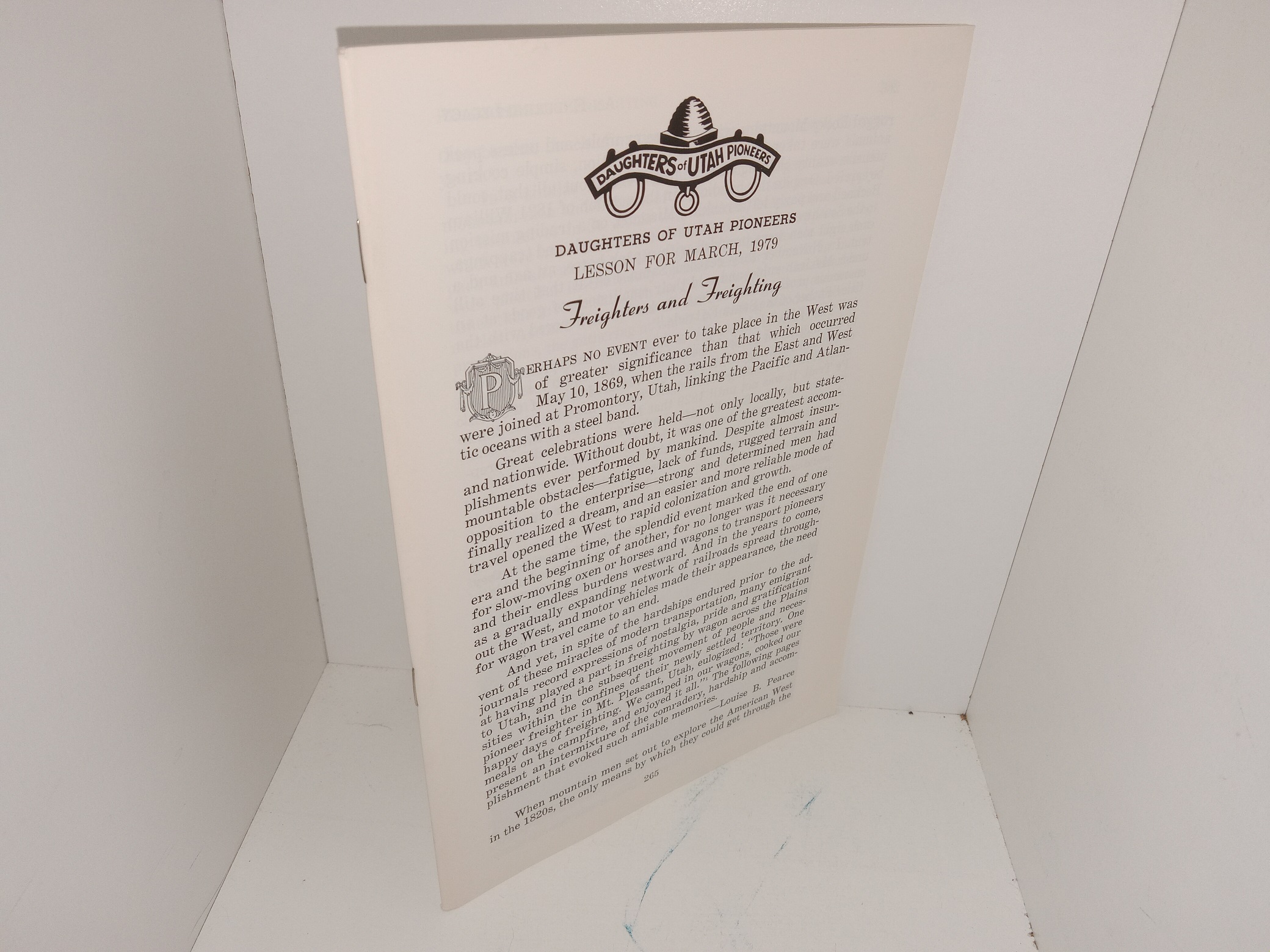 Daughters of Utah Pioneers Lesson for March, 1979: Freighters and Freighting (1979)