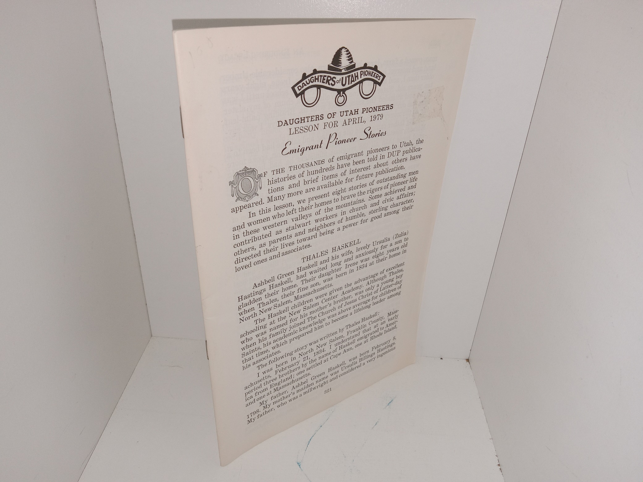 Daughters of Utah Pioneers Lesson for April, 1979: Emigrant Pioneer Stories (1979)