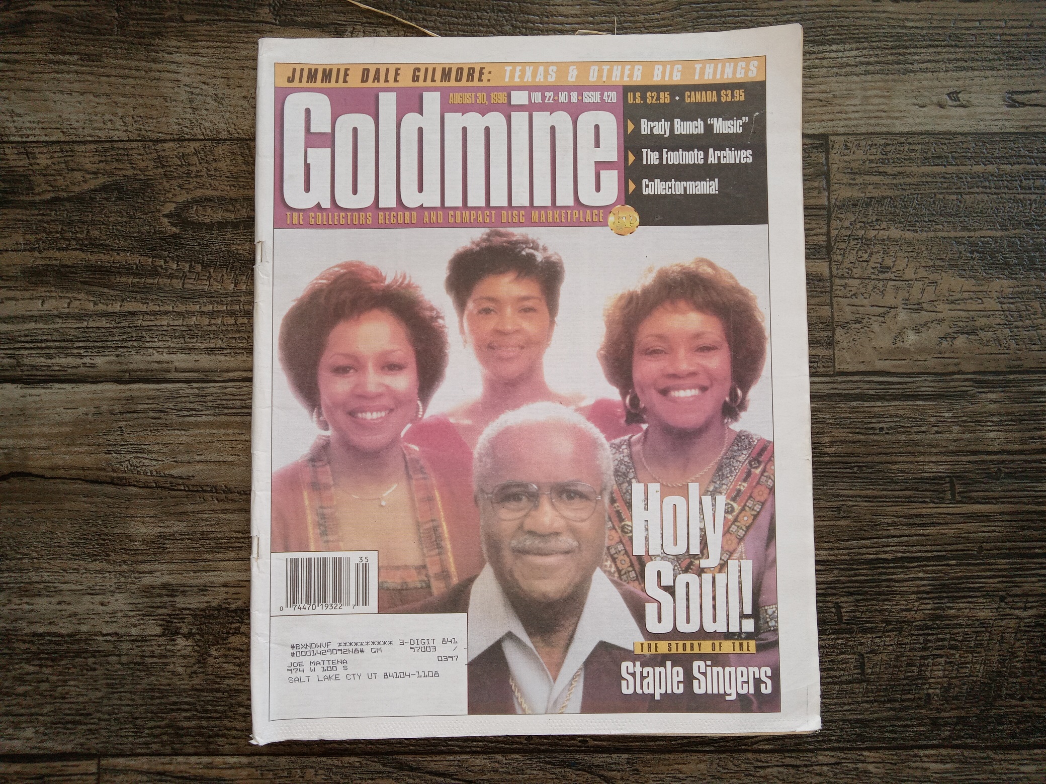 Goldmine: The Collectors Record and Compact Disc marketplace: Vol. 22, No. 18, Issue 420, August 30, 1996 (Featuring The Staple Singers) (Newspaper) (1996)
