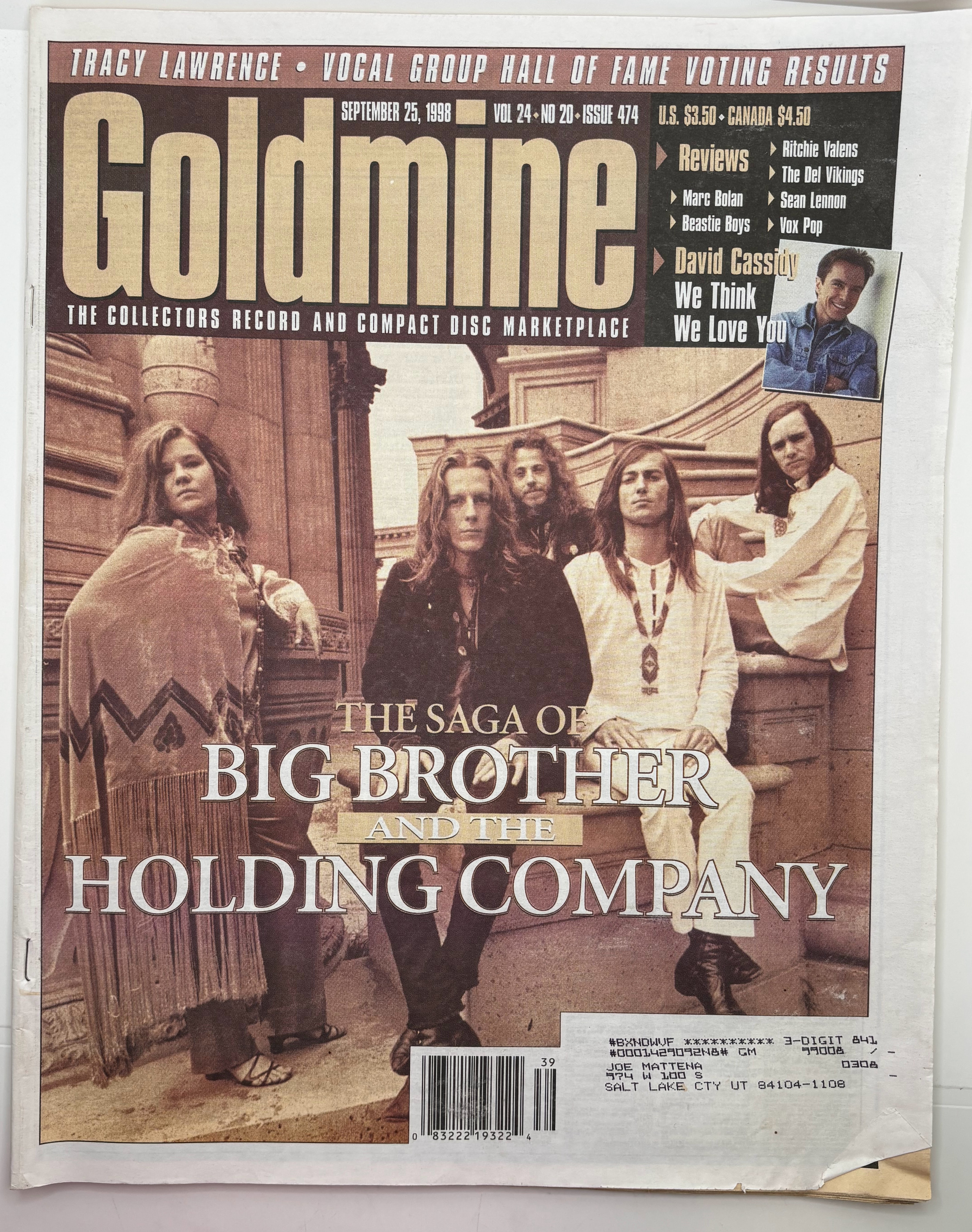 1998-Goldmine: Big Brother and the Holding Company – September, 25 1998 Vol. 24 No. 20 Issue 474