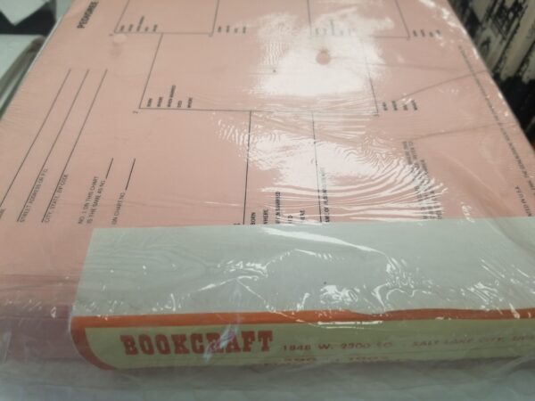 1966 — Partial Ream of Paper:   Pedigree Chart — Pink Pedigree Charts Copyrighted 1966, Genealogical Society of The Church of Jesus Christ….— Kind of New in Plastic (Plastic is opened and it appears some papers are missing) Bookcraft Package of 500