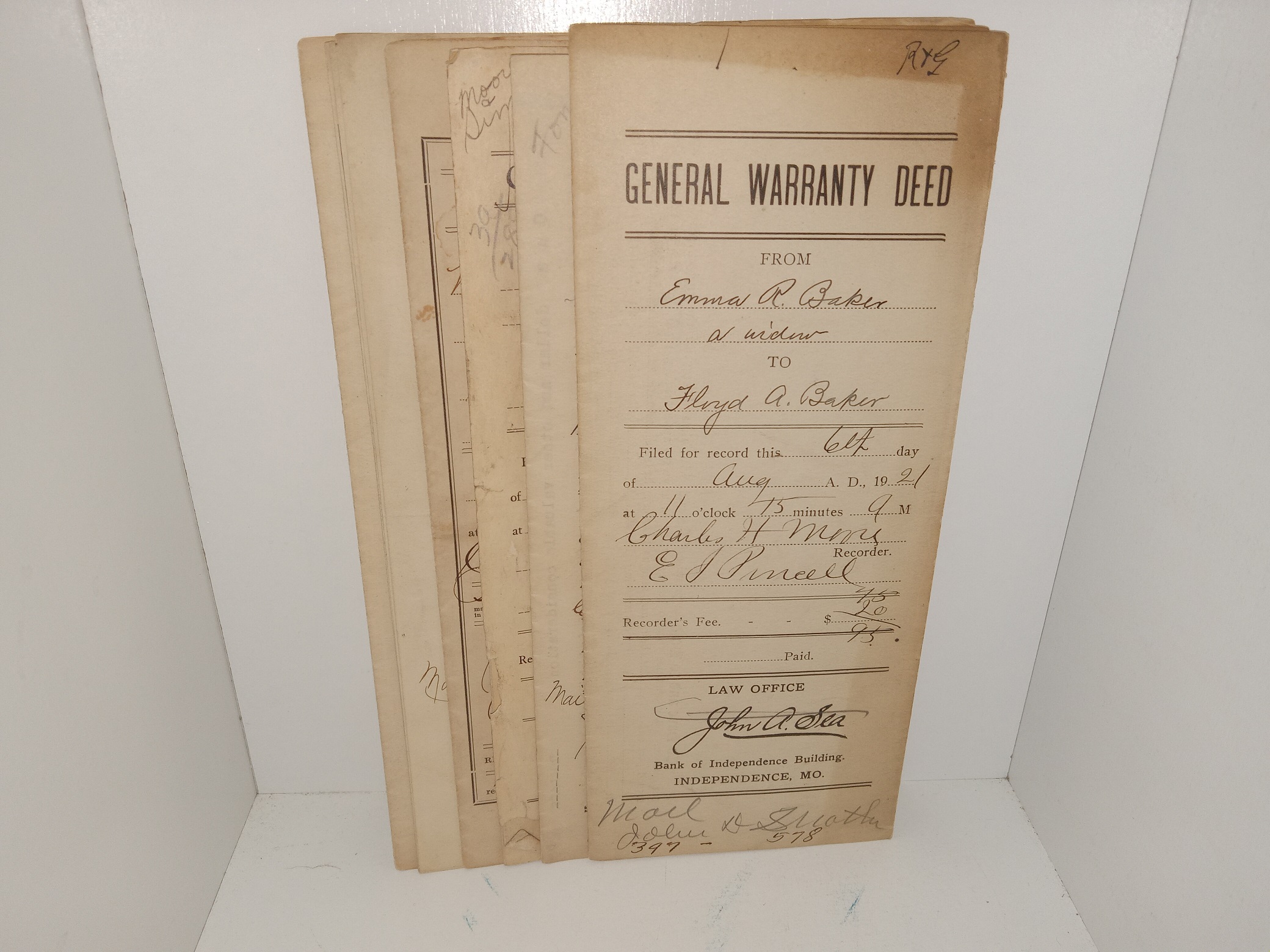 6 Old Deeds from Missouri, All Filled Out Dating from 1882 to 1921 (4 General Warranty Deeds, 1 Quit Claim Deed 1 Trust Deed)