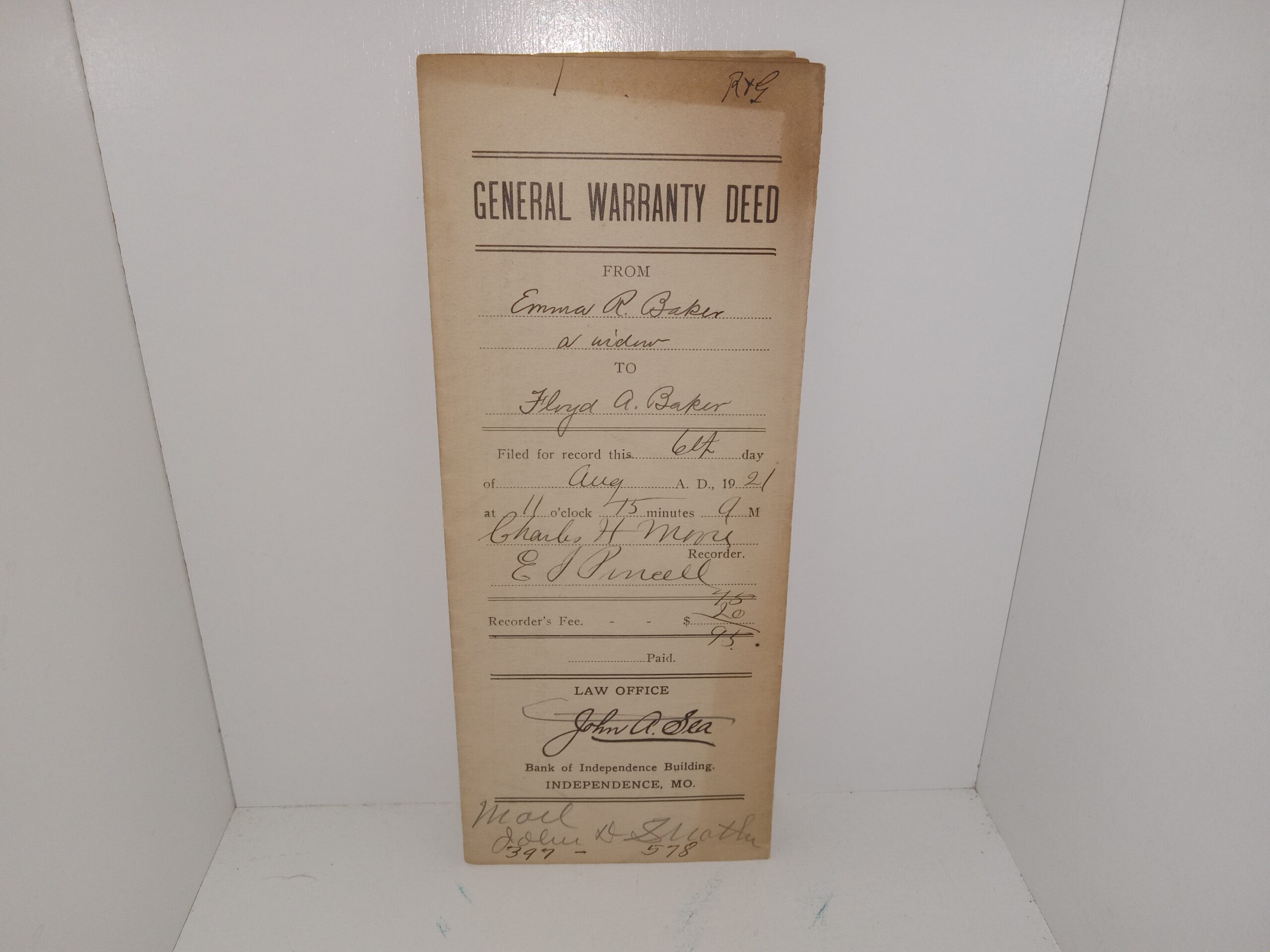 6 Old Deeds from Missouri, All Filled Out Dating from 1882 to 1921 (4 General Warranty Deeds, 1 Quit Claim Deed 1 Trust Deed)