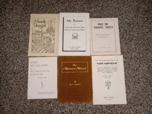 6 LDS Pamphlets: A Friendly Discussion: Upon Religious Subjects / My Reasons for Joining the Church of Jesus Christ of Latter-day Saints / What the “Mormons” Believe: Epitome of the Doctrines of the Church of Jesus Christ of Latter-day Saints / What We Can Learn from The Church of Jesus Christ of Latter-day Saints / The Mormon Miracle / The Philosophical Basis of “Mormonism”: An Address Delivered by Invitation Before the Congress of Religious Philosophies Held in Connection with the Panama-Pacific International Exposition (See Details)