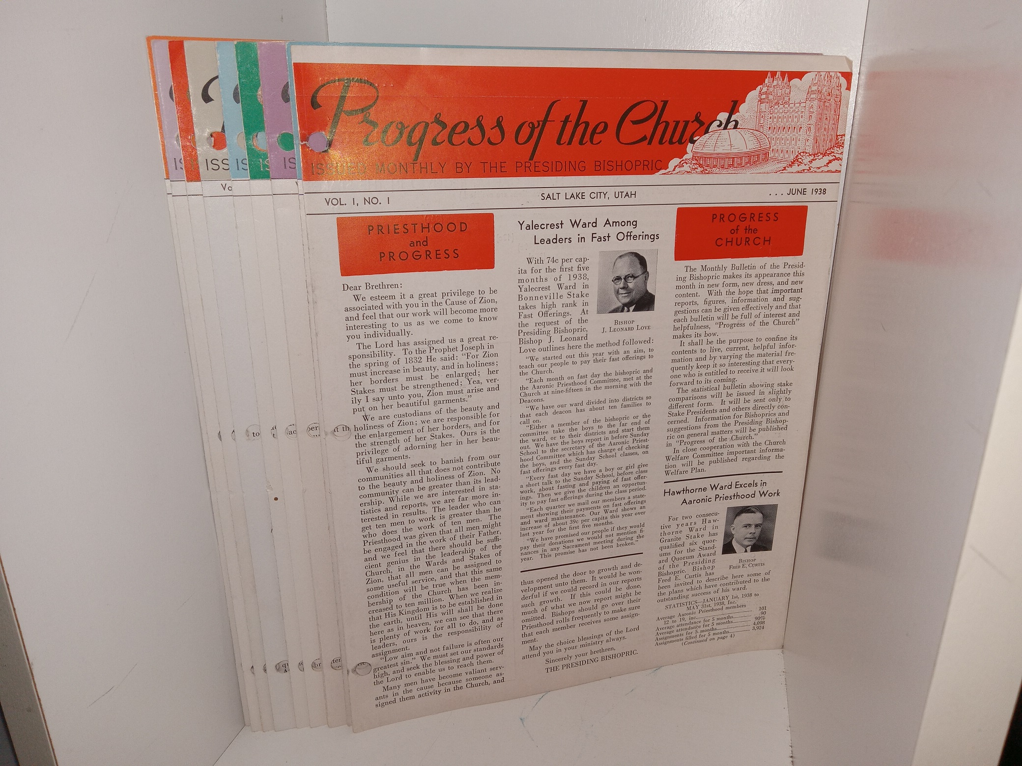 Vol. 1, All 12 Issues of Progress of the Church: Issued Monthly by the Presiding Bishopric from 1938-1939
