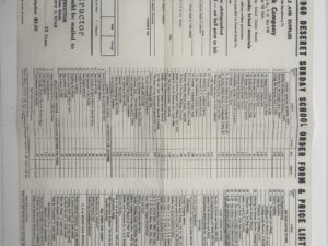 1960 Deseret Sunday School Order Form and Price list