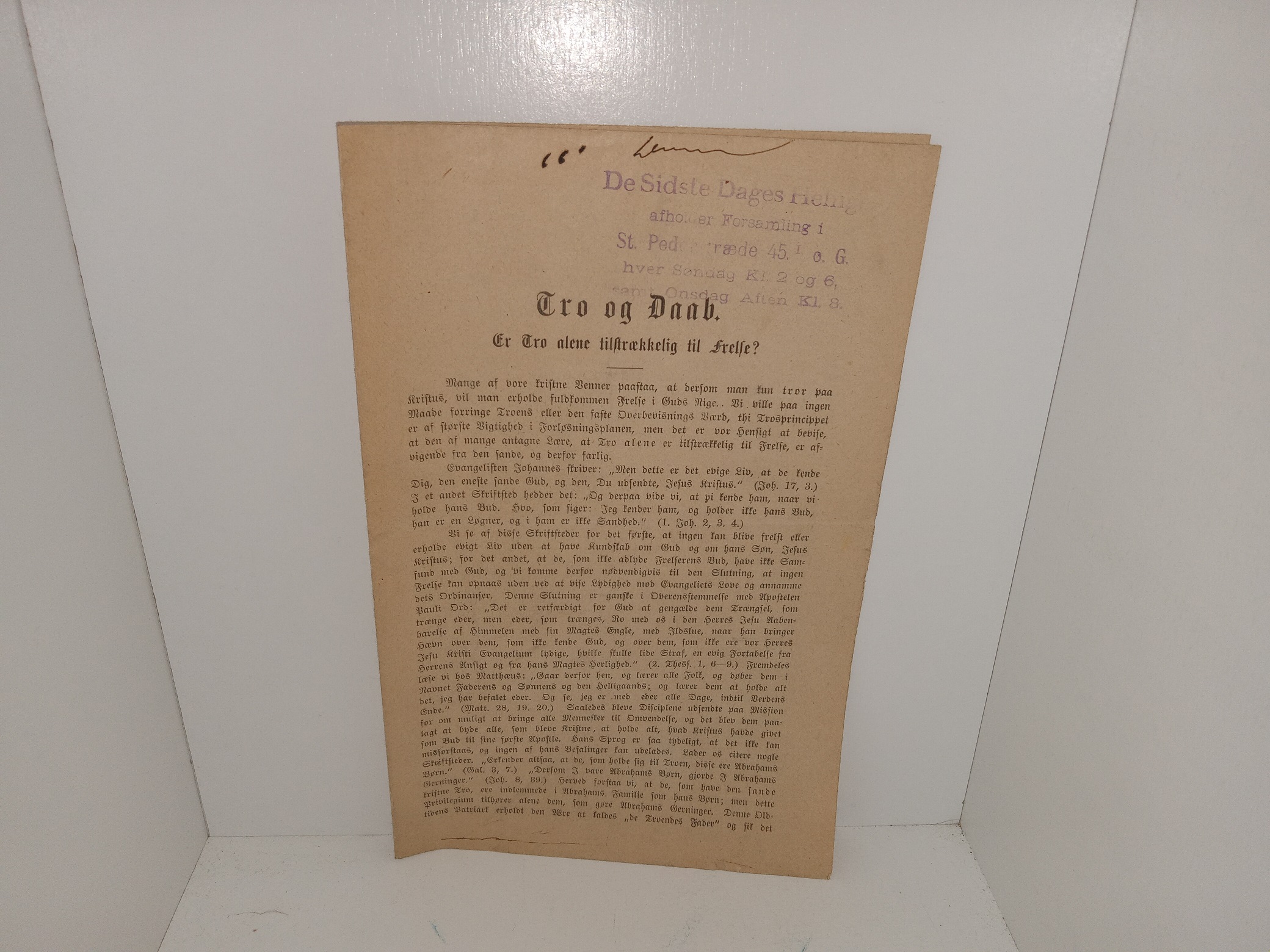 Tro og Daab: Er Tro alene tilstraekkelig til Frelse? (Danish: Faith and Baptism: Is Faith Alone Sufficient for Salvation?) (1900)