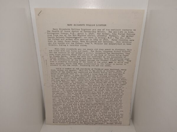 Mary Elizabeth Rollins Lightner (20 Page Typed & Stapled Biography) (Unknown Publishing Date) ~ Unknown Author