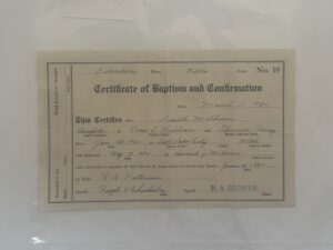 Baptismal Certificate of Faith Milham – 1932