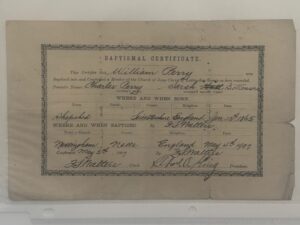 Baptismal Certificate of William Perry – 1907