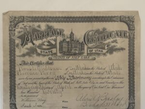 Marriage Certificate of Ross Milham and Florence Perry April 28, 1920