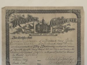 Marriage Certificate of Ross Milham and Florence Perry April 28, 1920