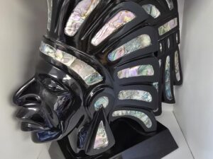 Obsidian Warrior Bust with Mother-of-Pearl Inlay / Over Twelve Pounds / Beautiful! / 11″ Tall