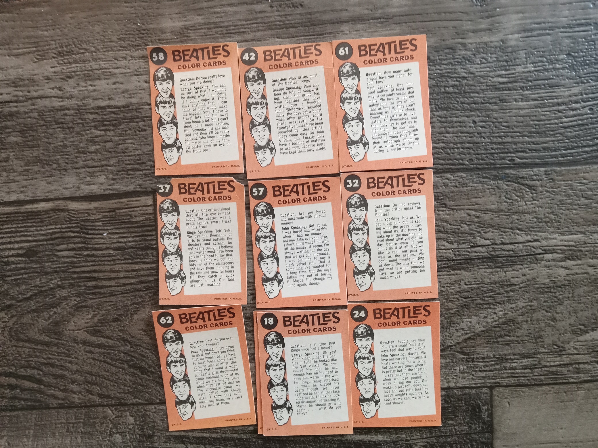 9 Beatles Color Cards (Collectibles)