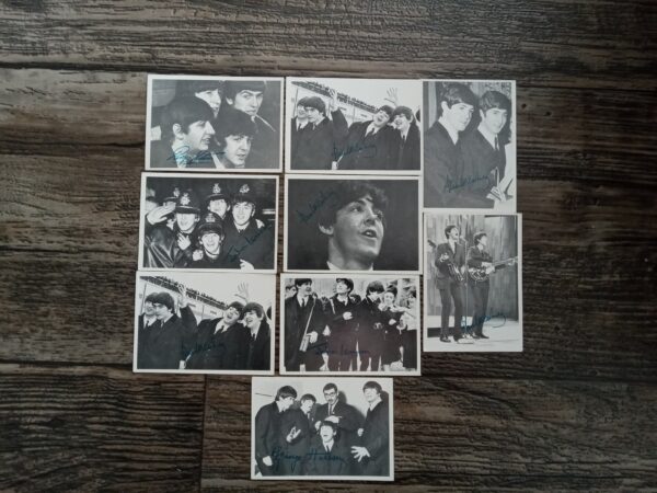 9 Beatles Cards with Signatures Printed on Them