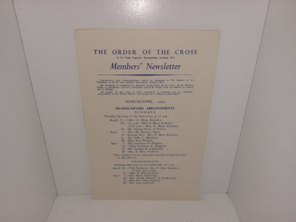 The Order of the Cross: Members’ Newsletter: March/April, 1963 (1963)