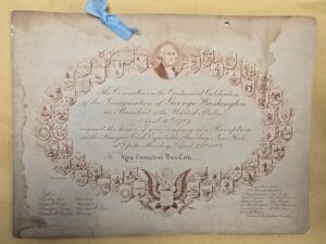 The Committee on the Centennial Celebration of the Inauguration of George Washington as President of the United States, April 30th, 1789…request the honor of your company at a Reception at the Lawyers Club Equitable Building – New York at 2 p.m. Monday April 29th 1889 — Hon. Cornelius Van Cott