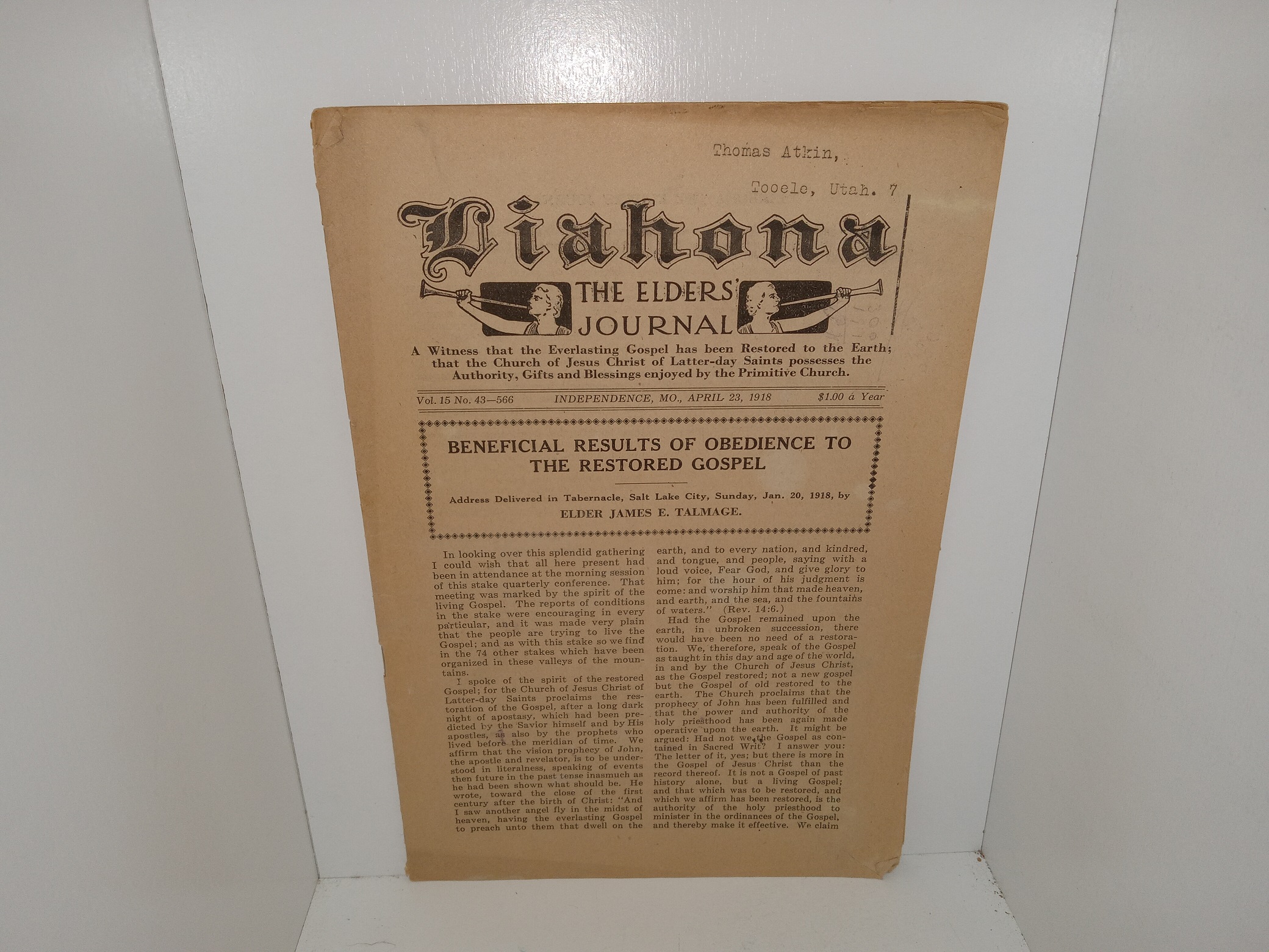 Liahona: The Elders’ journal: Vol. 15, No. 43—566, Independence, MO., April 23, 1918 (1918)