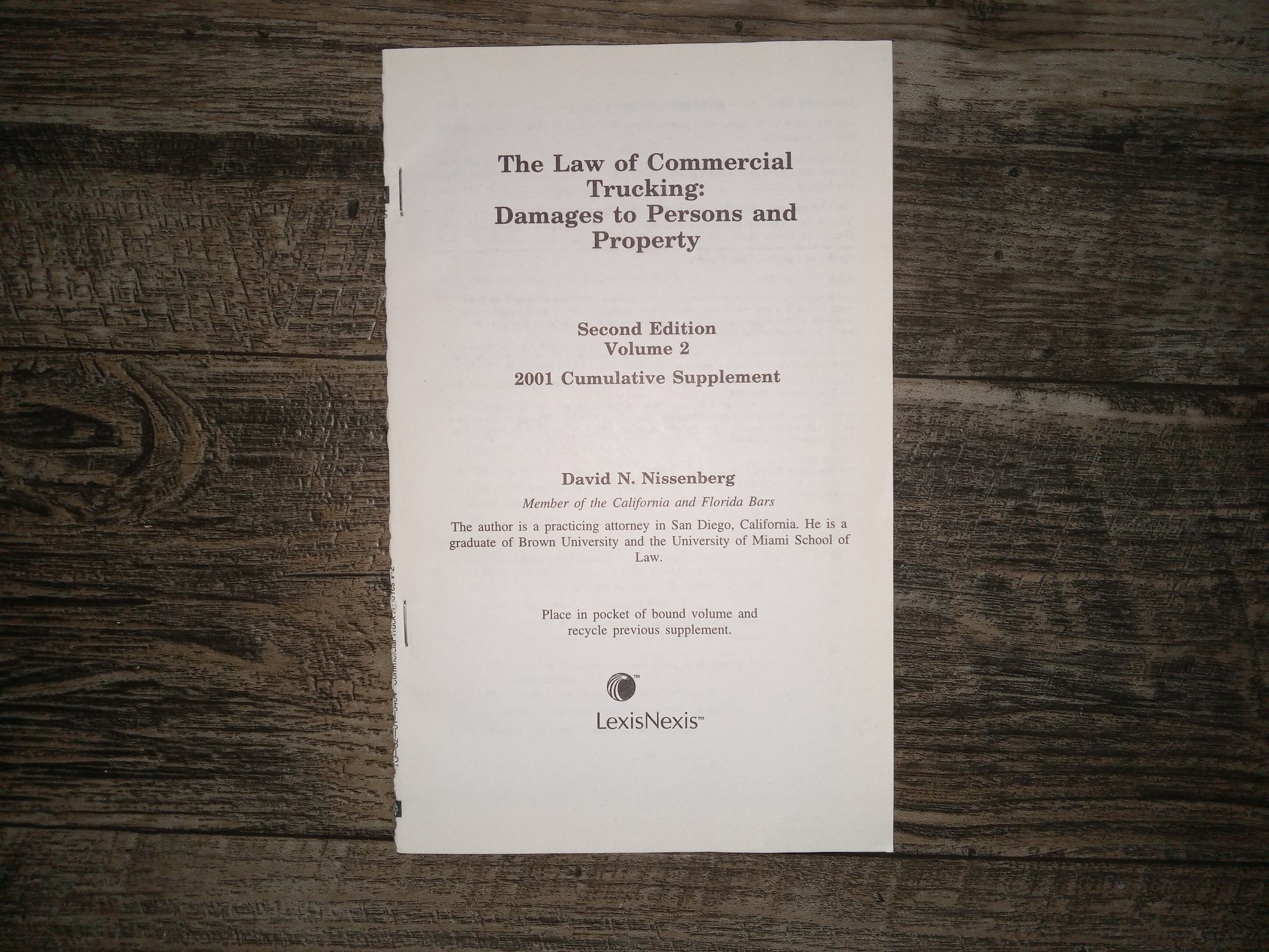 The Law of Commercial Trucking 2 Vol. Set (1998) ~ by David N. Nissenberg