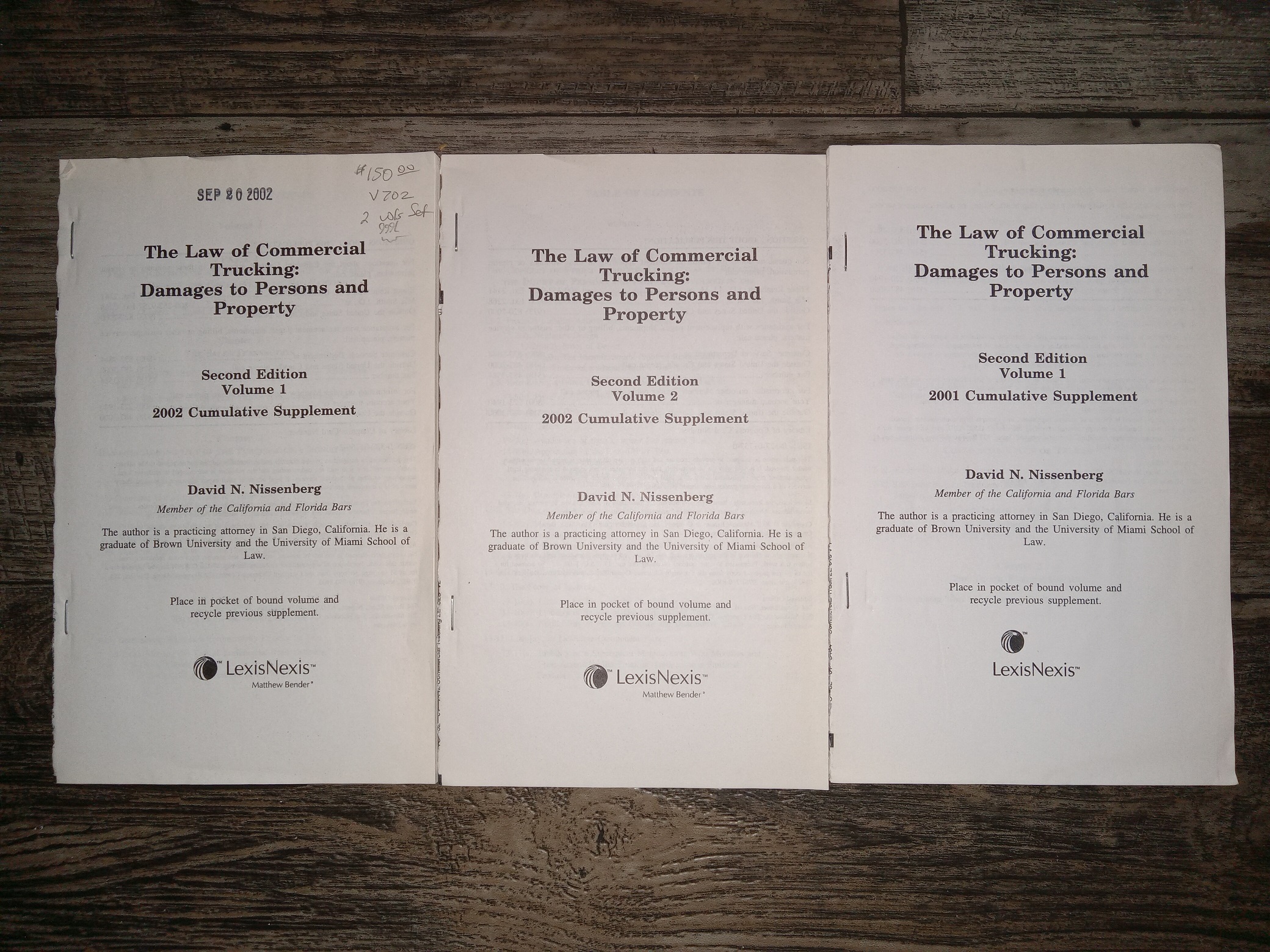 The Law of Commercial Trucking 2 Vol. Set (1998) ~ by David N. Nissenberg