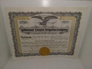 Settlement Canyon Irrigation Company Certificate (1982)