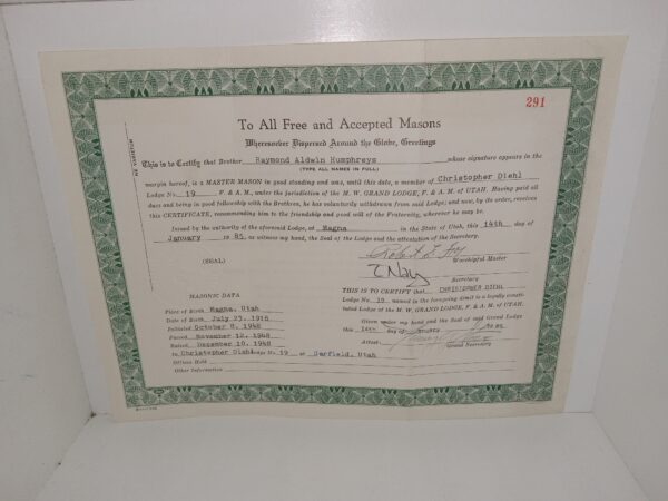 To All Free and Accepted Masons Wheresoever Dispersed Around the Globe, Greetings (Certificate) (1985)