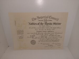 The Imperial Council of the Ancient Arabic Order of the Nobles of the Mystic Shrine for North America (Certificate) (1966)