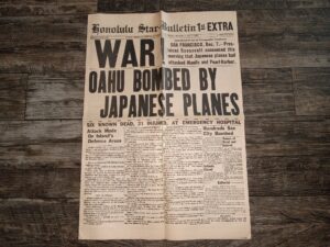 Reprint of 3 Newspaper Headlines about the Japanese Bombing of Hawaii