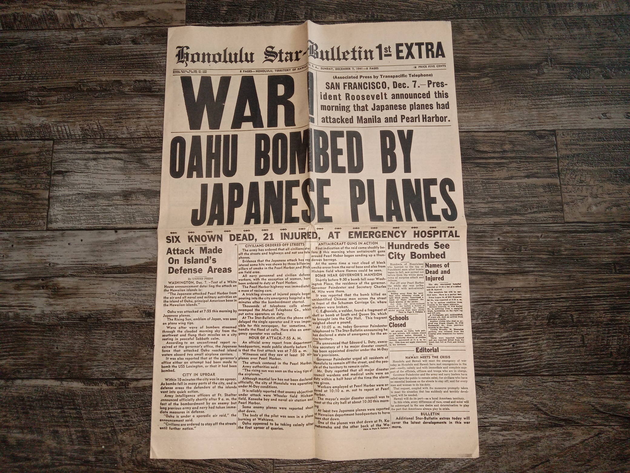 Reprint of 3 Newspaper Headlines about the Japanese Bombing of Hawaii