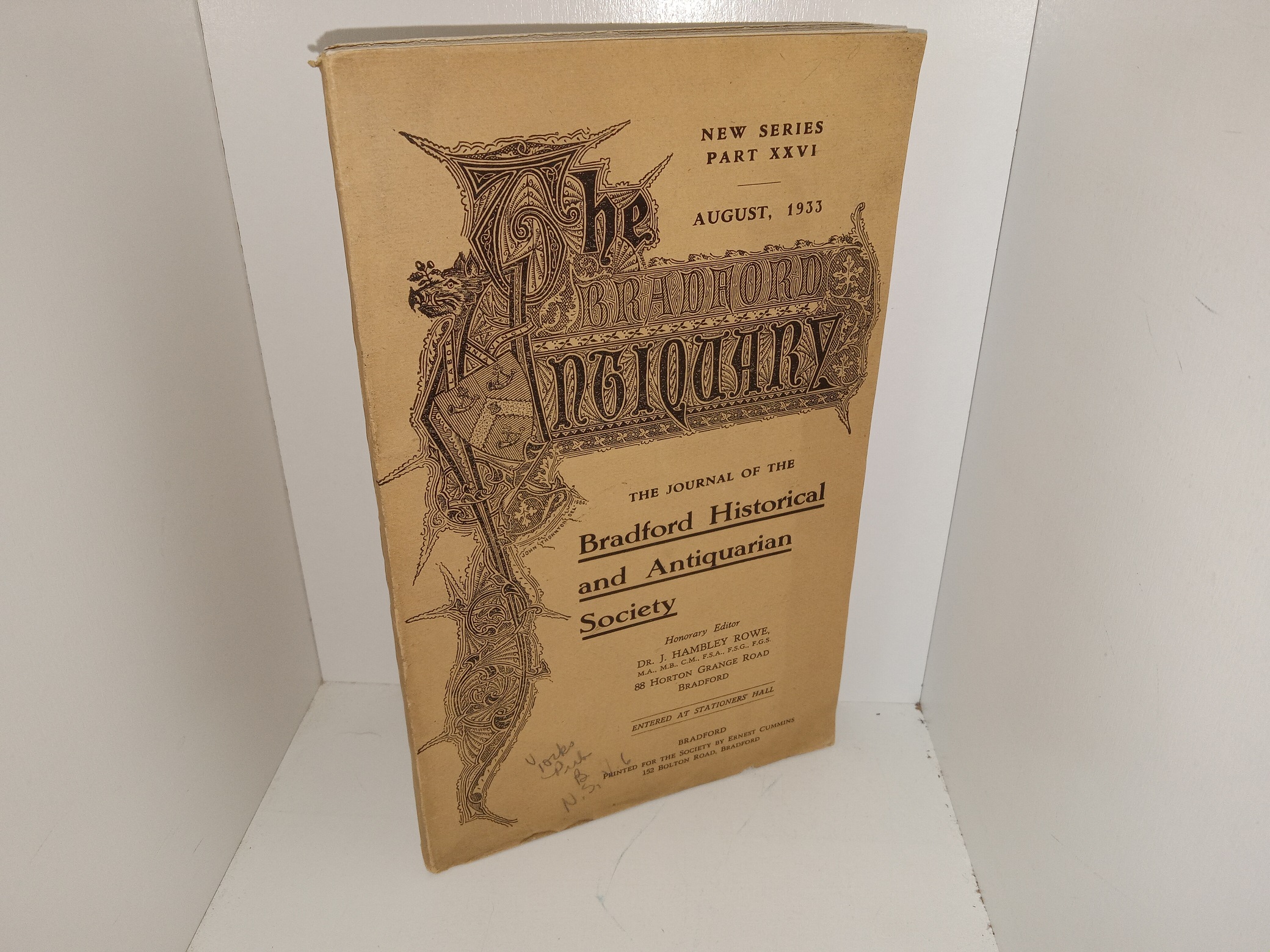 The Brandford Antiquary: The Journal of Bradford Historical and Antiquarian Society: New Series Part 26, August, 1933 (1933)