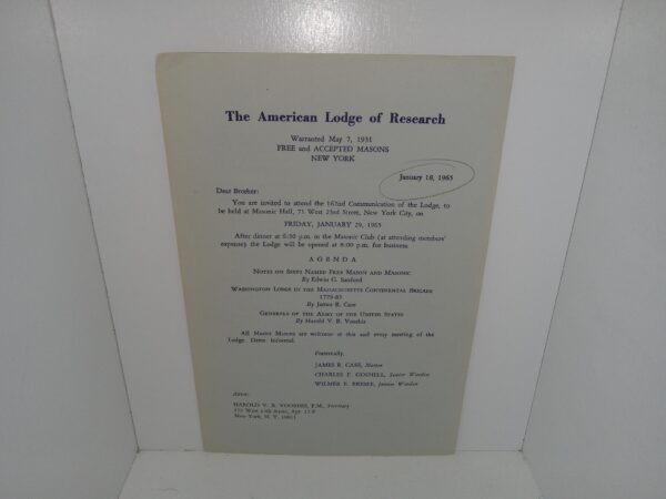 The American Lodge of Research Invitation (Pamphlet) (1965)