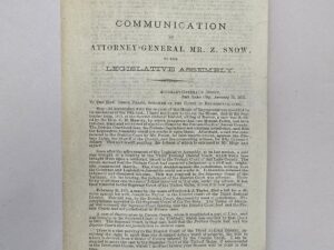 1872 — Communication of Attorney-General Mr. Z. Snow To The Legislative Assembly, Salt Lake City, January 23 1872. To The Hon. Orson Pratt, Speaker of the House of Representatives..