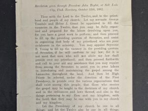 1882 — Revelation given through President John Taylor, at Salt Lake City, Utah Territory, October 13th, 1882