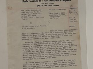 Release of Mortgage certificate presented to the Brigham Young Trust Company November 5, 1898