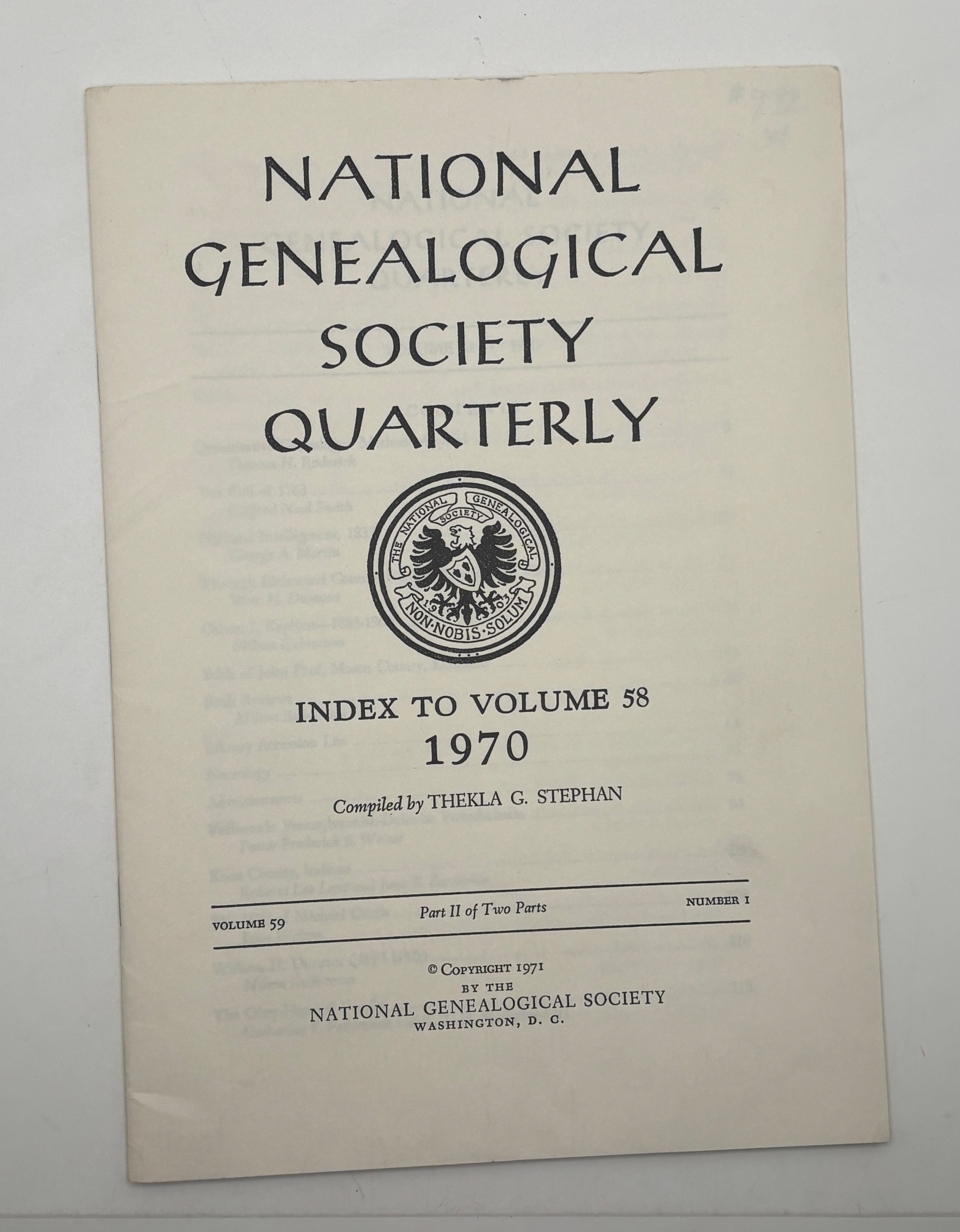 National Genealogical Society Quarterly : Volume 58, No. 1, 1971 (Part II of Two Parts)