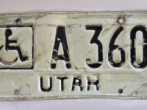Old Utah License Plate — with Wheelchair Symbol — A 360