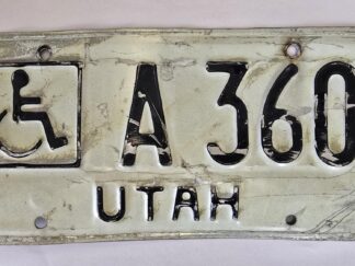 Old Utah License Plate — with Wheelchair Symbol — A 360