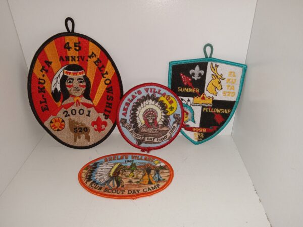 4 Scouting Patches: 2 from Akela’s Village Cub Scout Day Camp, and 2 from El-Ku-Ta Summer Fellowship
