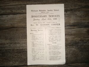 Wesleyan Methodist Sunday School, Dudley Hill Anniversary Services: Sunday, April 29th, 1928: Sermons–Morning, 10-30; Evening 6 o’clock, by Rev. W. Seddon Cooper (Pamphlet) (Program) (1928)