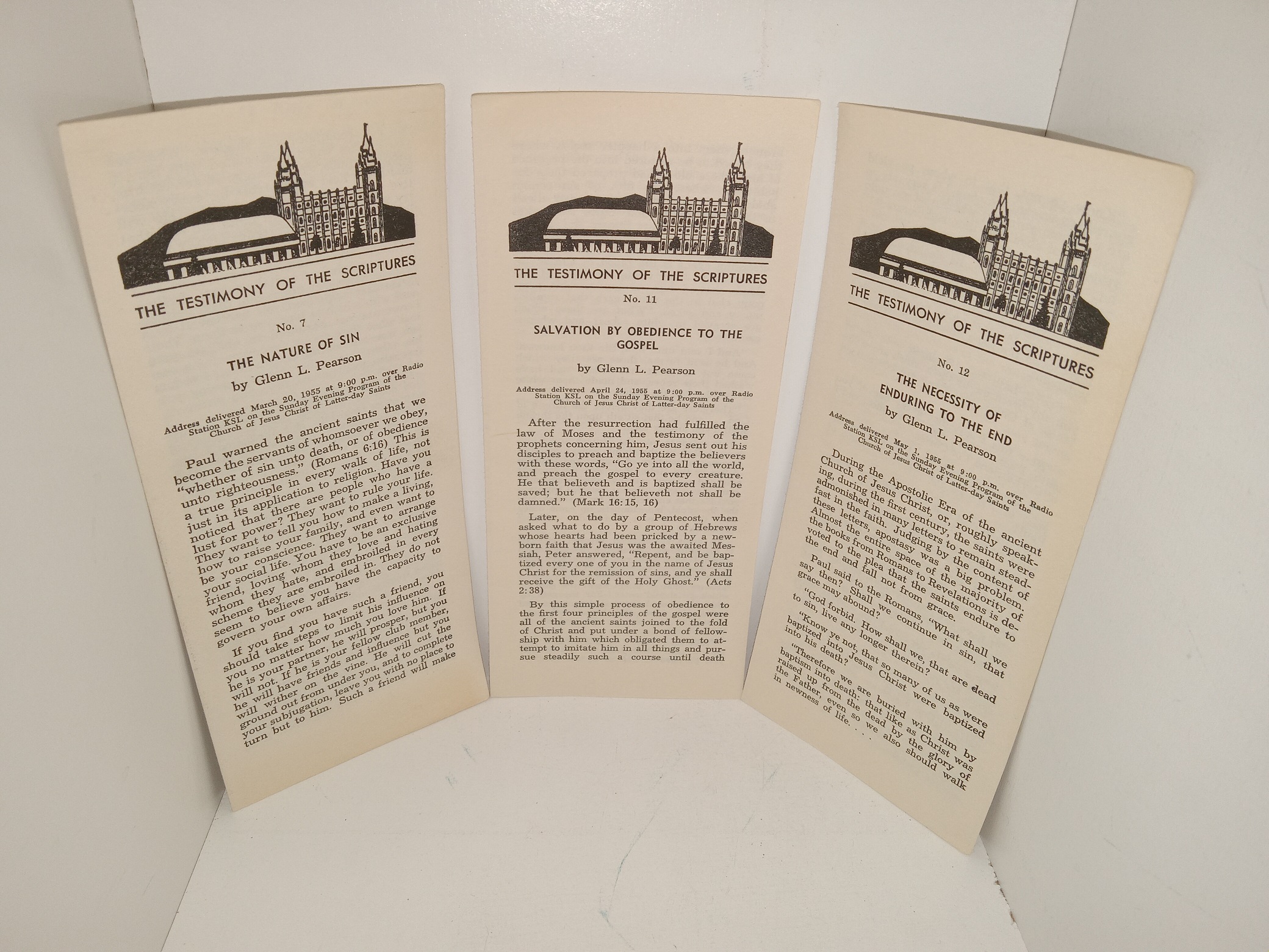 3 Nos. of The Testimony of the Scriptures (Pamphlets) (1955) ~ by Glenn L. Pearson